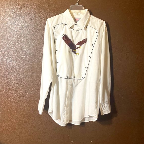 Ely Diamond - White Long-Sleeve Black Snap Shirt with Eagle Sz XL - Picture 1 of 14